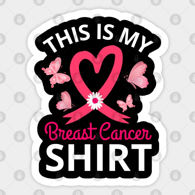 Butterflies Pink Ribbon Heart Shaped THis Is My Breast Cancer Shirt Sticker by Illustradise